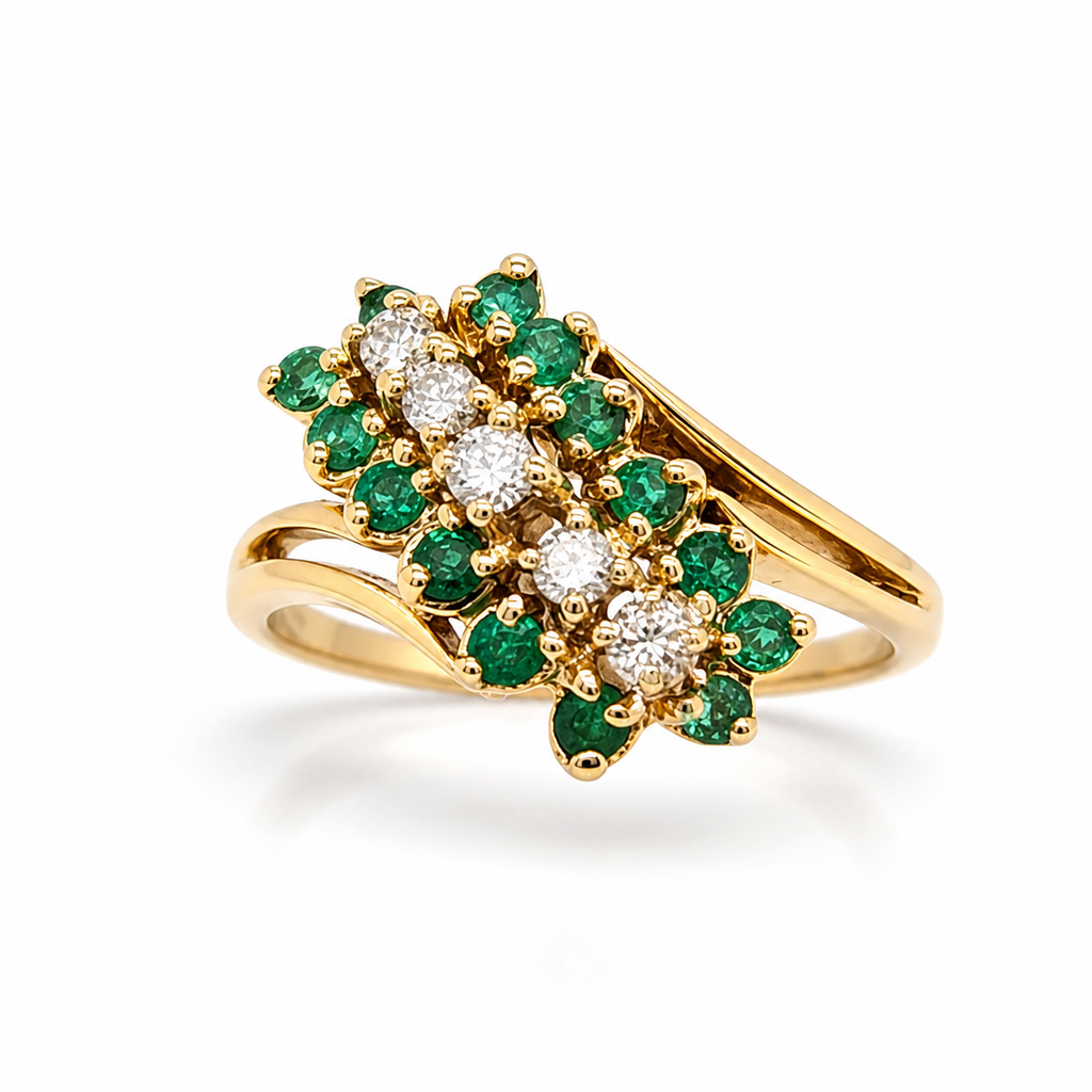 Emerald & Diamond Diagonal Cluster Ring – Coughlin Jewelers