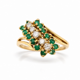 Emerald & Diamond Diagonal Cluster Ring