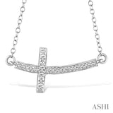 Silver Diamond Curved Cross Necklace