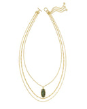 Kendra Scott Elle Gold Bamboo Frame Triple Strand Necklace in Sage Serpentine