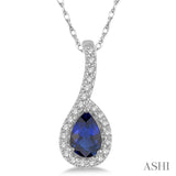 Pear Shape Sapphire & Diamond Halo Pendant