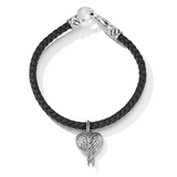 JAI Sterling Silver 4mm Woven Black Leather Bracelet, Medium