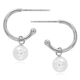 Sterling Silver 1.5 x 15mm Hoop Earrings with 6mm FW Pearl Drop