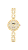 Women's Gracie, thin gold ionic plated stainless steel and crystal case and link bracelet, gold-toned metallic dial with crystal pavé, Quartz movement