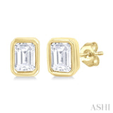 Emerald Cut Diamond Bezel Studs