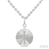 Silver Cross Fluted Medallion Diamond Pendant