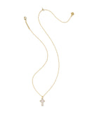 Kendra Scott Cross Gold Pendant Necklace in Matte Blush Pink Dichroic Glass