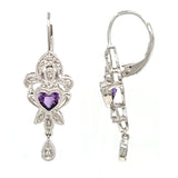 Amethyst Heart Fleur de Lis Earrings