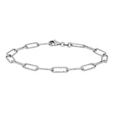 Silver Textured Paperclip Link Bracelet, 7.5"