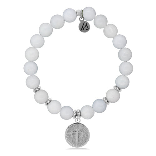 Zodiac Collection - Celestine Stone Bracelet with Aries Sterling Silver Charm