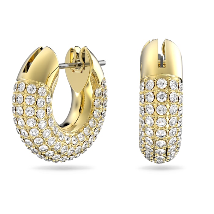 Swarovski Dextera hoop earrings Pavé, White, Gold-tone plated