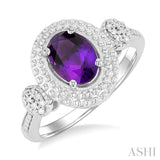 Silver Oval Shape Amethyst & Diamond Ring