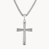 Bulova Sterling Silver Cross with Damascus Steel Inlay