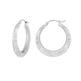 Swirl Pattern Silver Hoop Earrings