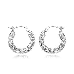 Sterling Silver Small Swirl Shell Hoop Earrings with Snap Down Closure