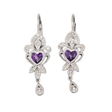 Amethyst Heart Fleur de Lis Earrings