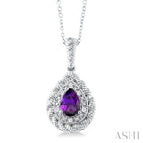 Silver Pear Shape Amethyst & Diamond Pendant