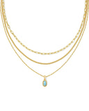 Kendra Scott Mini Elisa Gold Triple Strand Necklace in Light Teal Kyocera Opal