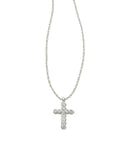 Kendra Scott Cross Silver Pendant Necklace in White Crystal