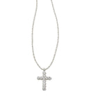 Kendra Scott Cross Silver Pendant Necklace in White Crystal