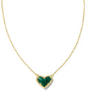 Kendra Scott Ari Heart Gold Pendant Necklace in Green Malachite