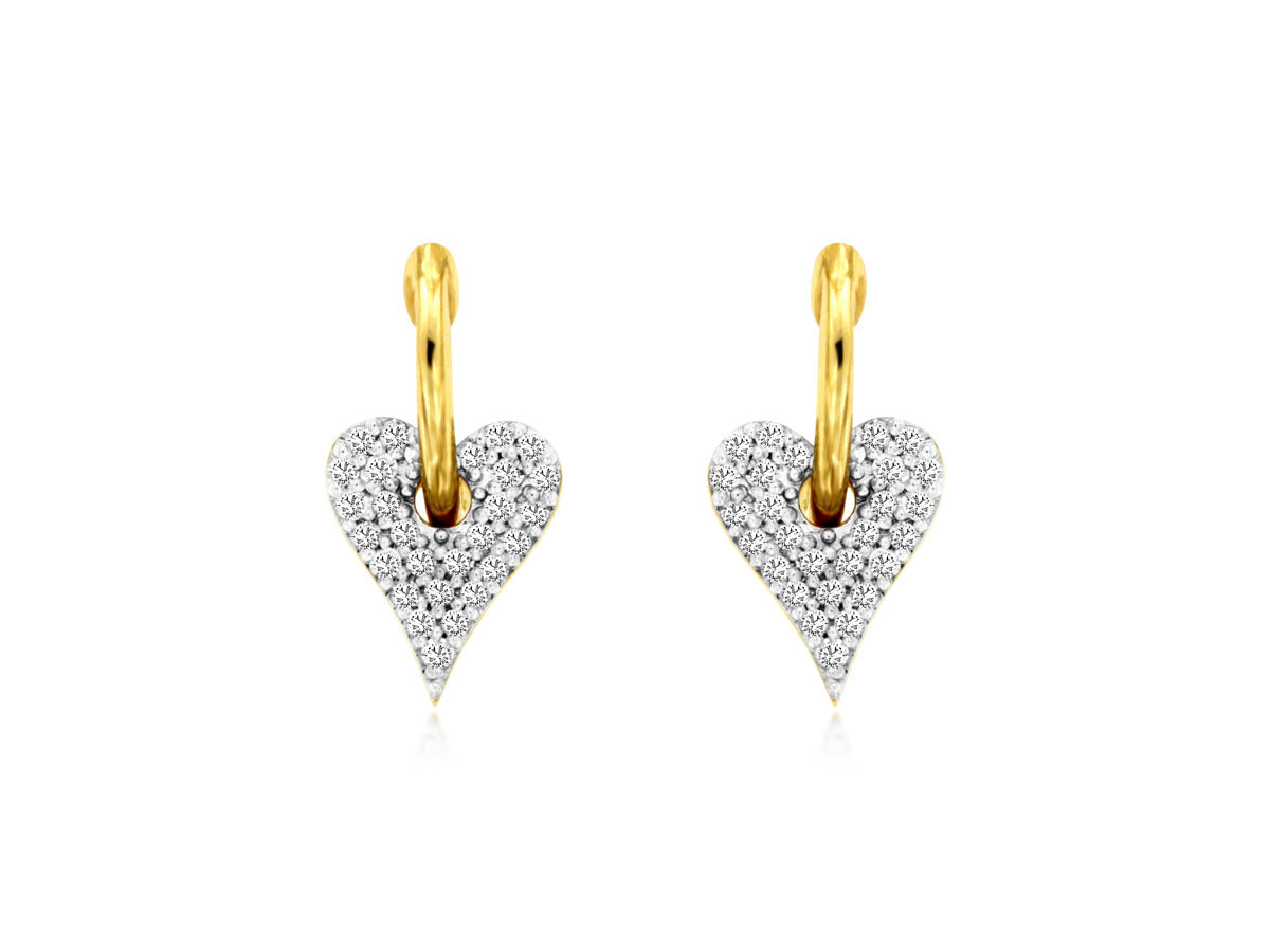 Diamond Heart Dangle Hoop Earrings