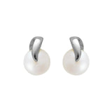 Silver Button Pearl Earrings