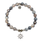 Storm Agate Stone Bracelet with Captain's Wheel Sterling Silver Charm