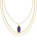 Kendra Scott Elle Gold Bamboo Frame Triple Strand Necklace in Dark Purple Amethyst