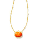 Kendra Scott Pumpkin Gold Short Pendant Necklace in Orange Mother-of-Pearl