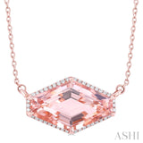 Hexagon Shape Morganite & Diamond Halo Necklace