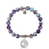 Purple Blue Jasper Stone Bracelet with Mother and Daughter Sterling Silver Charm