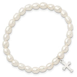 Children's Pearl & Silver Cross Charm Stretch Bracelet
