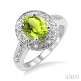 Silver Oval Shape Peridot & Diamond Ring