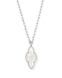 Kendra Scott Abbie Silver Pave Frame Large Long Pendant Necklace in Ivory Mother of Pearl