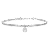 Silver Double Strand Station Anklet with Tree of Life Charm, 9-10"