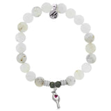 White Chalcedony Gemstone Bracelet with Cardinal CZ Sterling Silver Charm