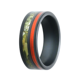 Black Ceramic 8mm Band with 3mm Pine Camo & 2mm Fishing Line Inlay