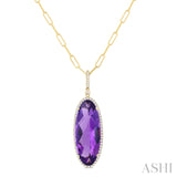 Large Amethyst & Diamond Halo Pendant