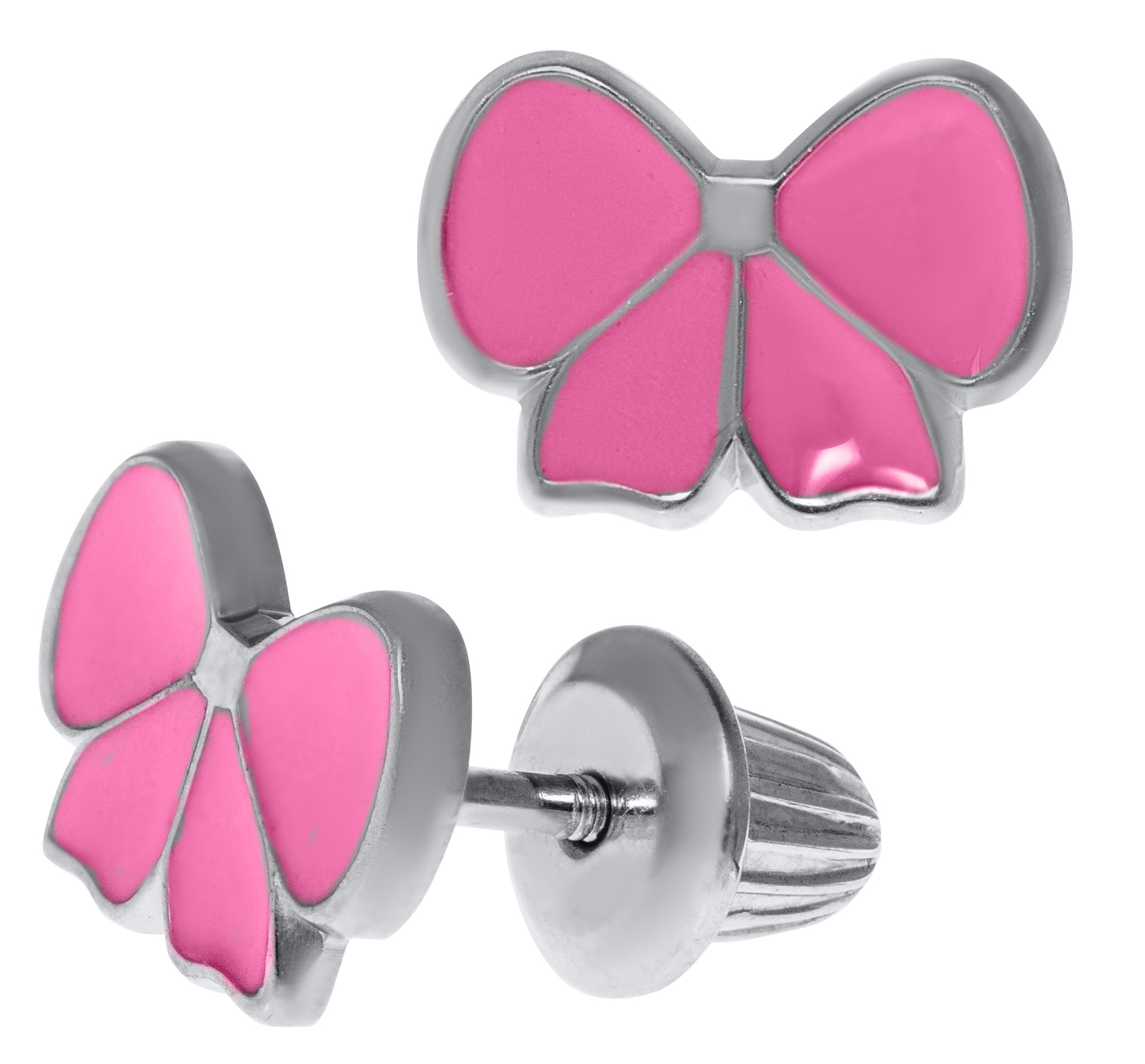Children's Silver Pink Bow Earrings