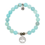 Aqua Fire Agate Gemstone Bracelet with Family Tree Sterling Silver Charm