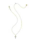 Kendra Scott Cross Gold Pendant Necklace in Matte Blue Dichroic Glass