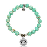 Green Shell Gemstone Bracelet with Sister's Love Sterling Silver Charm