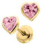 Children's Gold Bezel CZ Heart Earrings