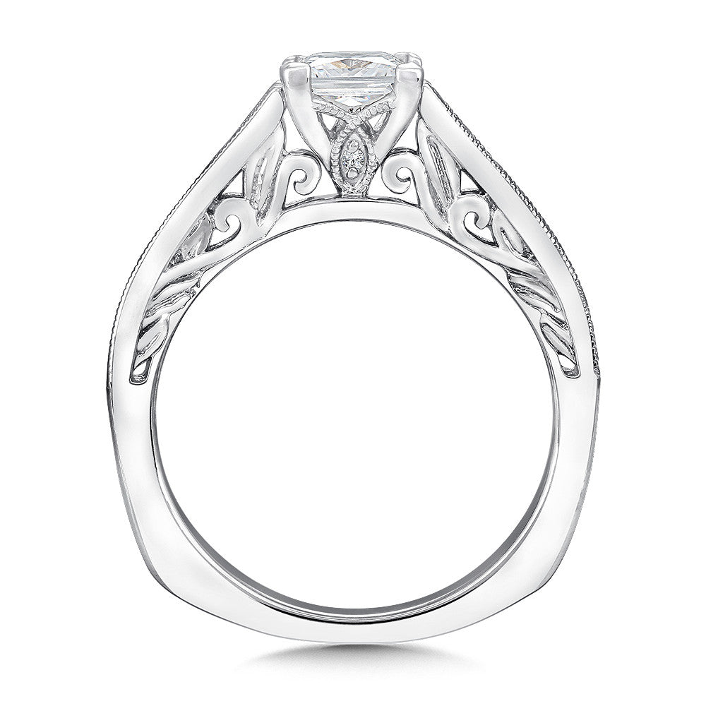 Princess-Cut Semi-Mount Engagement Ring with Milgrain Accents