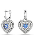 Hyperbola drop earrings Heart, Blue, Rhodium plated