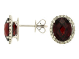 Oval Garnet Halo Earrings
