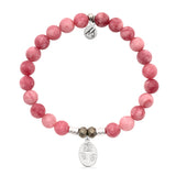 Pink Jade Gemstone Bracelet with Rose Cutout Sterling Silver Charm