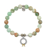 Green Quartz Gemstone Bracelet with Wreath Sterling Silver Charm