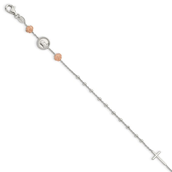 Sterling Silver Beaded Religious Rosary Bracelet